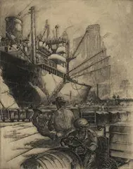 Kurt Hagerman, Wharfside - Chicago, etching
