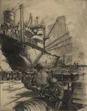 Kurt Hagerman, Wharfside - Chicago, etching