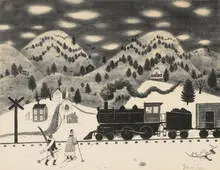 Doris Lee, Afternoon Tea; Afternoon Train, lithographs, pair