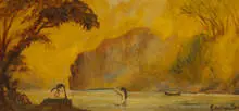 Louis Eilshemius, Women Bathing, oil on composition board