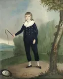 Naïve School, 19th century, Portrait of a boy with riding crop, oil on canvas