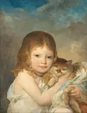 French School, 19th century, Young girl with her cat