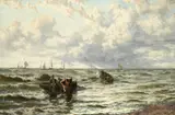 Thomas Rose Miles, Unloading the catch, oil on canvas