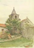 R.I. Walter Frederick Roofe Tyndale, A collection of six watercolours depicting various studies of a farm house and farm workers, watercolour