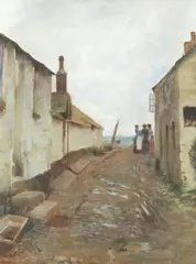 A fishing village street scene by Henry Edgar Crockett, oil on canvas, offered Mar 2020
