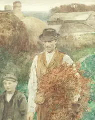 Collecting tinder and water, two rural scenes by Henry Edgar Crockett, watercolour with traces of pencil, offered Mar 2020