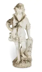 Pietro Bazzanti, carved marble figure of a young fisher boy, marble