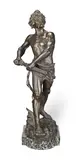 Henri Fugere, patinated bronze figure of a Gaul  warrior entitled 'proaris et focis,', patinated bronze