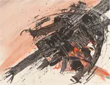 K.R.H. Sonderborg, Ohne Titel, 1955, Eitempera und Tusche über Lithografie auf leichtem Fotokarton