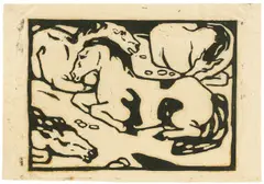 Ruhende Pferde by Franz Marc, 1911, Holzschnitt auf Japanbütten, sold Jun 2018