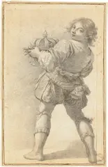 Sir Peter Lely, Stehender Page mit Königskrone, Um 1660, Bleistift auf Bütten, auf Bütten aufgezogen