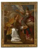 Giambattista Pittoni, Erzengel Michael und Bischof Laurentius von Siponto vor der Gnadengrotte des Monte Gargano, 1725, Öl auf Leinwand