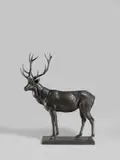 Louis Tuaillon, Stehender Hirsch. Nach 1907, Bronze mit schwarz-brauner Patina