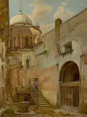 Albert Emil Kirchner, Blick über einen Hinterhof auf San Marco in Venedig, Öl auf Leinwand