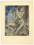 Wilhelm Lehmbruck, Medea, 1914, Kaltnadel auf Papier, vom Künstler aquarelliert
