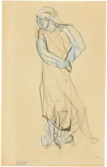 Auguste Rodin, Femme drapée dans un mouvement de danse, 1890, Tuschpinsel, Gouache und Deckweiß über Bleistift auf Bütten, aufgezogen auf Karton