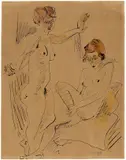 Max Pechstein, Weibliche Akte, 1918, Tuschfeder und Aquarell auf bräunlichem Papier