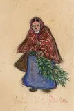 Alte Frau mit Tannenzweigen by Heinrich Zille, Farbkreide und Kohle auf Papier, sold Dec 2016