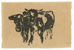 Junge Ochsen by Emil Nolde, 1909, Tuschpinsel auf beigefarbenem Papier, auf Karton aufgezogen, sold Dec 2017