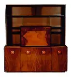 Gilbert Rohde, Drop-front Secretaire, c. 1939, Paldao wood, cork, glass, and painted wood
