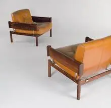 Armchairs (2) by Brazilian Modern, c. 1970, Rosewood and leather, sold Jun 2007