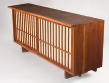 George Nakashima, Double cabinet, Two sliding doors with walnut grill and hand-woven pandanus cloth