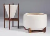 Planter with walnut stand by John Follis, c. 1955, Architectural Pottery, sold Jun 2007