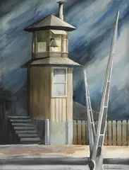 Switching Tower by Edmund Lewandowski, c.1937, watercolor on paper, sold May 2002