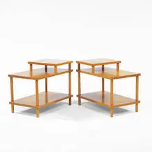 end tables by T. H. Robsjohn-Gibbings, 1952, walnut, sold Oct 2001