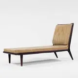 chaise lounge by T. H. Robsjohn-Gibbings, 1950s, walnut, upholstery, sold Oct 2001