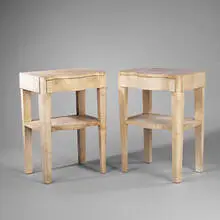 Samuel Marx, end tables, pair, 1940s, parchment over wood