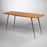 console table by T. H. Robsjohn-Gibbings, c. 1955, bleached walnut, brass, sold Oct 2001