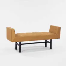 attribution Edward Wormley, bench, c. 1960, ebonized wood, upholstery