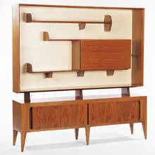 Gio Ponti, display cabinet, model 2140, c. 1950, Italian walnut, lacquer
