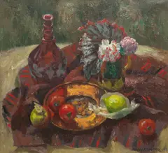 Mary Armour Rsa Rsw, Still life with red flask