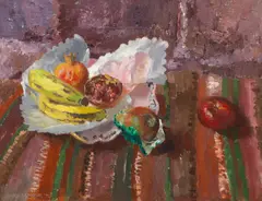 Mary Armour Rsa Rsw, Still life with pomegranate, oil on canvas