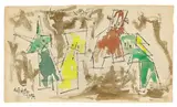 MERRY XMAS! by Lyonel Feininger, 1954, Aquarell, Goldfarbe und Tuschfeder auf Bütten, sold Nov 2018