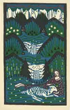Oskar Kokoschka, Mädchen mit Schaf auf Bergwiese“ / „Reiter und Segelschiff“ / „Mutter mit drei Kindern, 1906, 3 Farblithografien, jeweils auf Karton