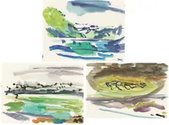 Ohne Titel (Landschaften). 2009 und 2011 by Per Kirkeby, 3-teilig: jeweils Aquarell auf Papier, sold May 2019