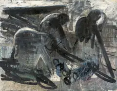 Thomas Hartmann, KARTOFFEL-Ernte, 1986, Öl auf Leinwand