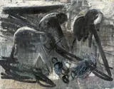 Thomas Hartmann, KARTOFFEL-Ernte, 1986, Öl auf Leinwand
