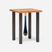 Garry Knox Bennett, Small table with Blue Glass Donicker, 2015, African blackwood, elm, glass, brass