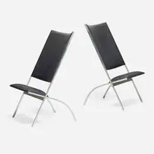 Gio Ponti, Pontiponti chairs, pair, 1971 / 1987, chrome-plated steel, vinyl