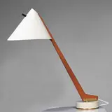Haj Markaryd, B 54 table lamp, 1950s, enameled metal, teak