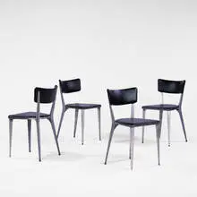 BA chairs, set of four by Ernest Race, 1945, aluminum, naugahyde, sold Oct 2001