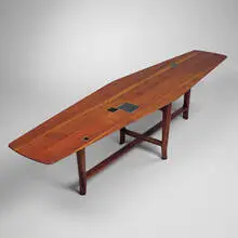 Edward Wormley, coffee table, c. 1956, walnut, Tiffany glass tiles