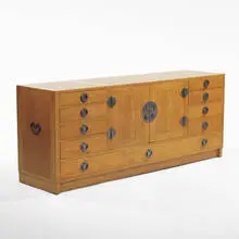 cabinet by Edward Wormley, c. 1945, mahogany, brass, sold Oct 2001