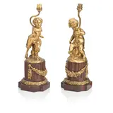 Michel Clodion, pair of gilt bronze figure groups, gilt bronze
