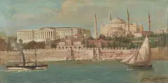 E. Favero, A view of Constantinople from across the Bosphorus, oil on canvas