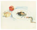 Oskar Kokoschka, Still life with bird and snake, 1958, Aquarell auf Papier